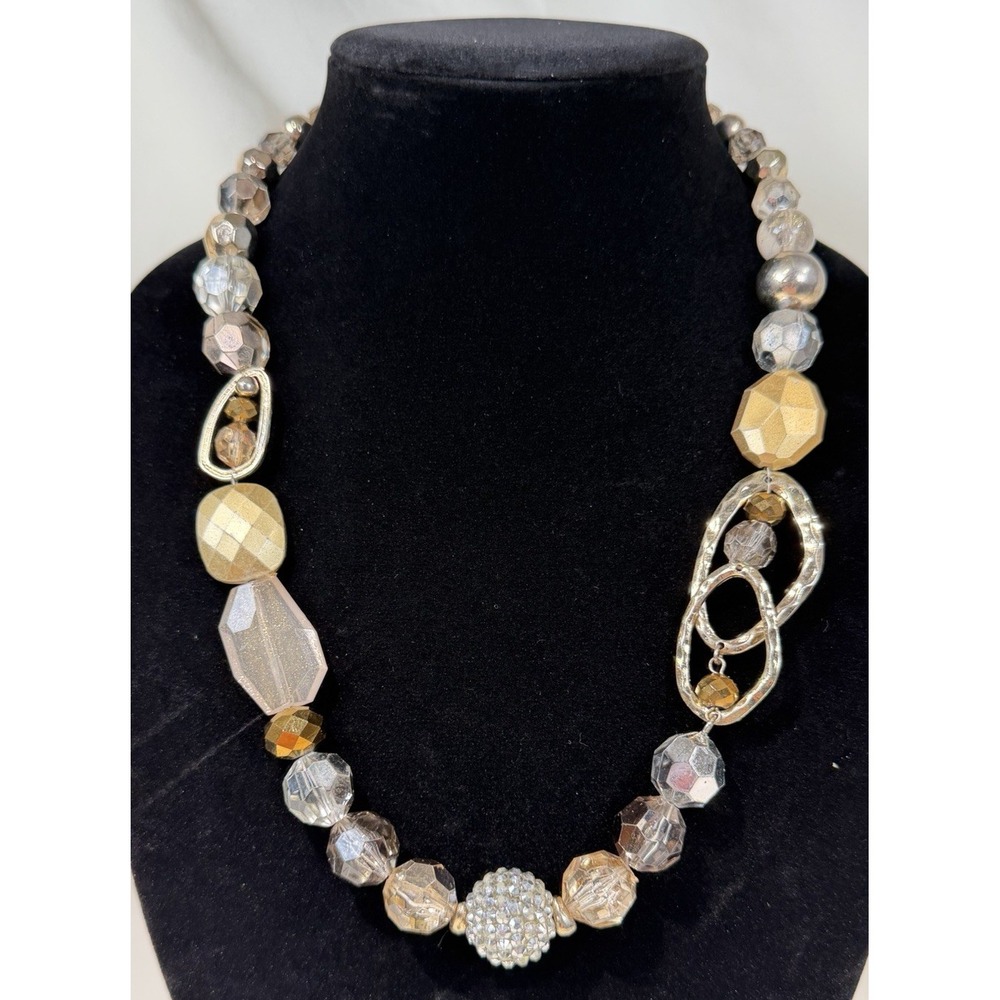 Chunky Statement Necklace Faceted Crystal Acrylic Beads Silver Gold Tone